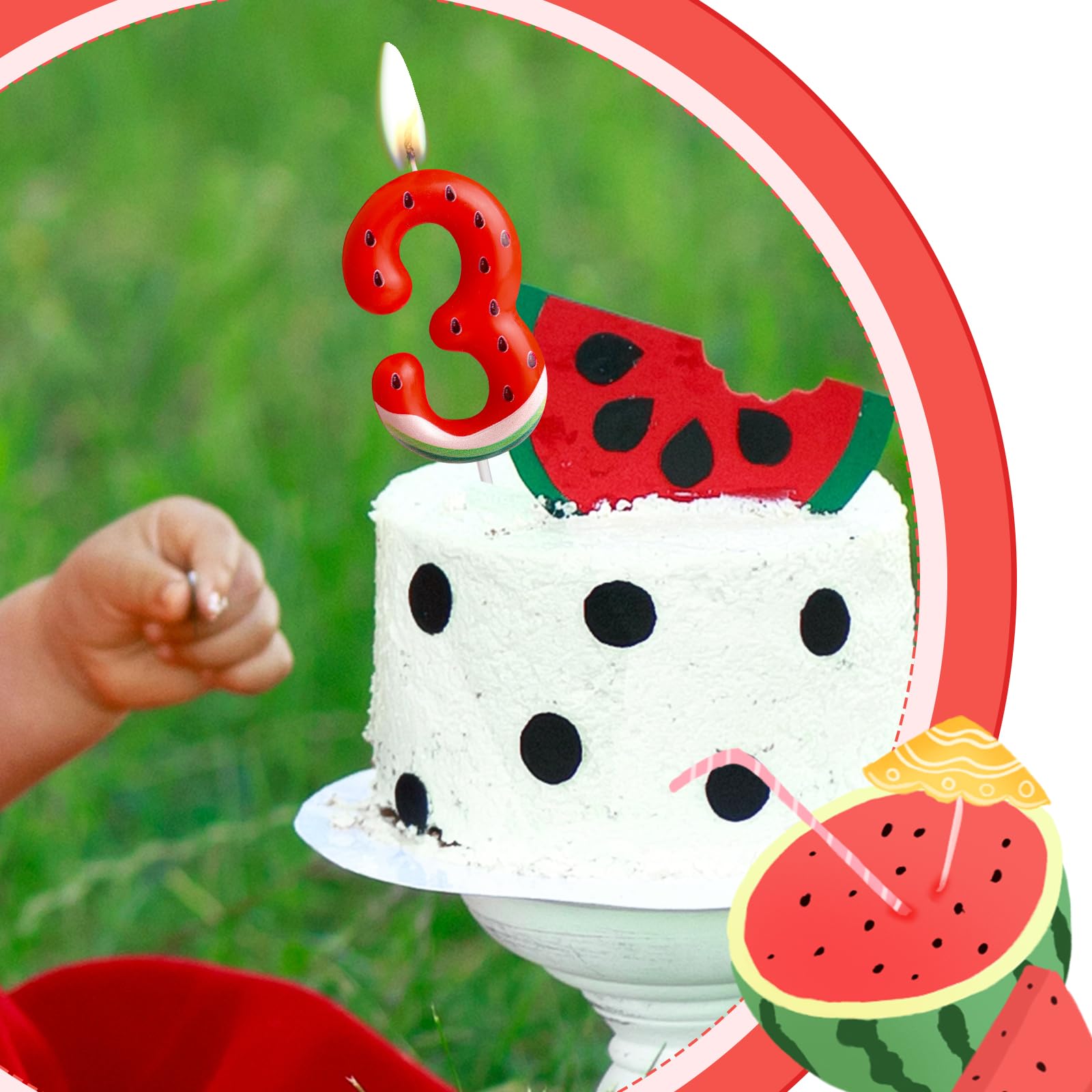 Cxryrzhe 2nd Birthday Candles Number 2 Red Watermelon Birthday Party Watermelon Theme for Baby Girl Boy Birthday Cake Topper Graduation Celebration Anniversary Wedding Dessert Fruit Party Decorations