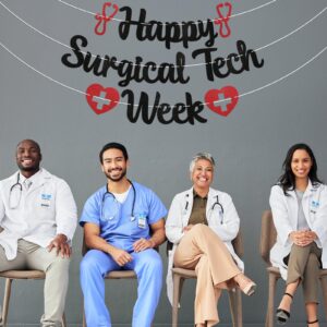 Happy Surgical Tech Week Banner - Surgical Technologist Appreciation Week Decor, Hospital Office Clinics, Thank You Nurse Doctor Party Decor 1 Black & Red Glitter