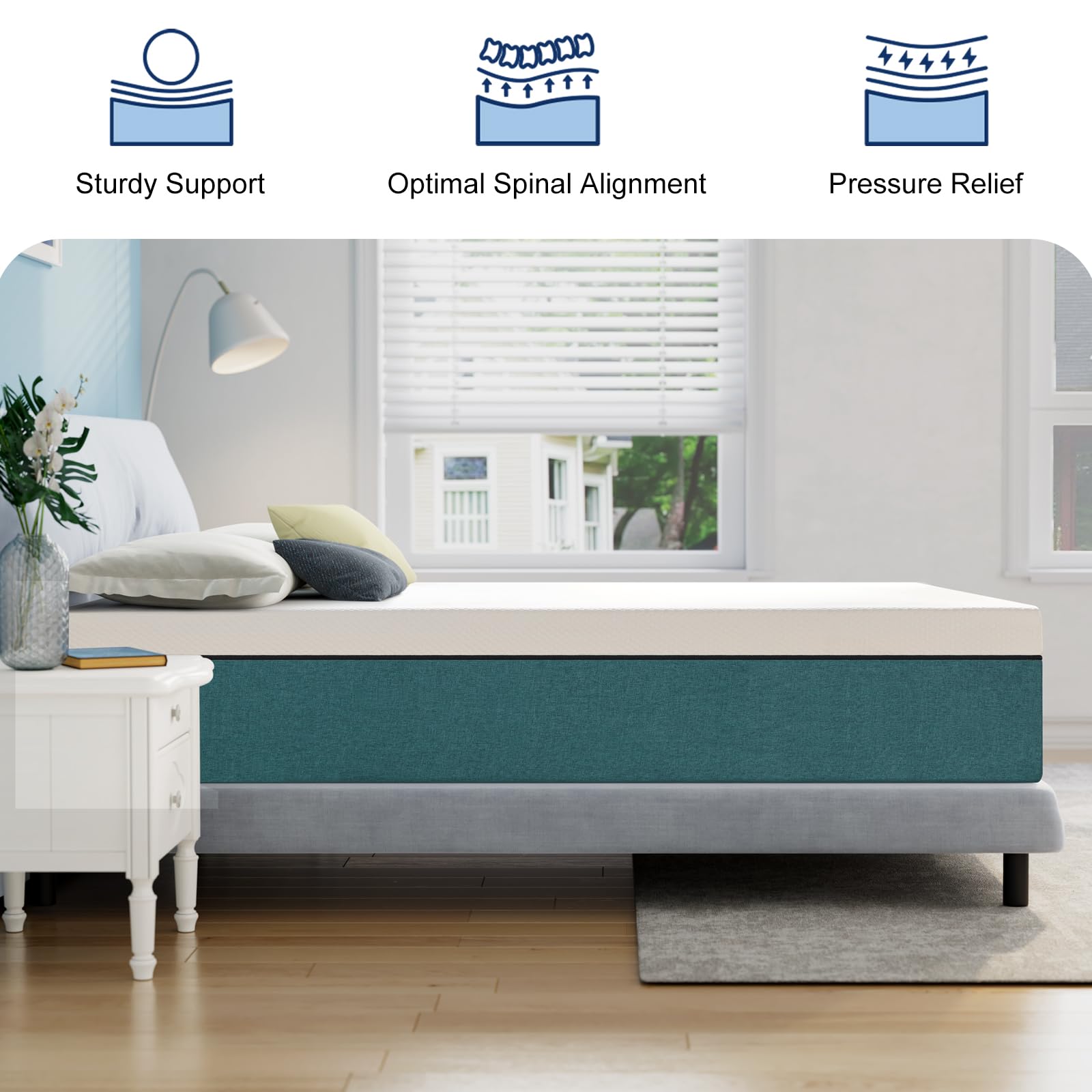 Lukace Queen Mattress,10 Inches Queen Size Memory Foam Mattress in a Box with Pressure Relief Sleep,No Fiberglass,Blue,80" X 60" X 10"