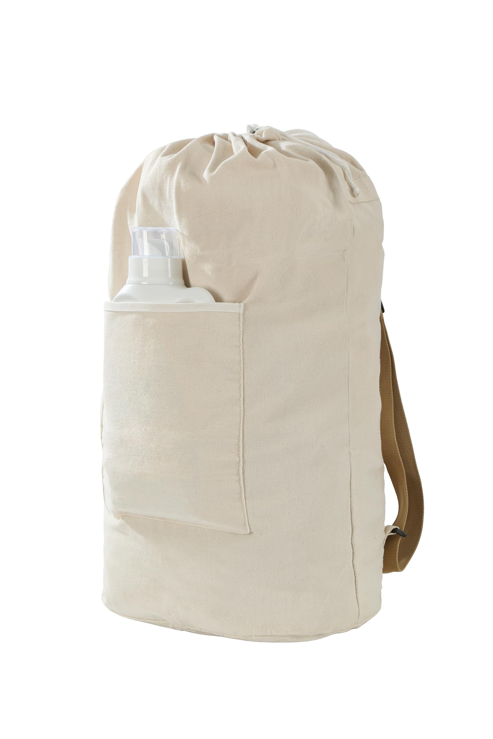 GORISEN Canvas Laundry bag, Washable Laundry backpack, Adjustable Straps, Large Front Pocket, Drawstring Closure (BEIGE, X-Large)