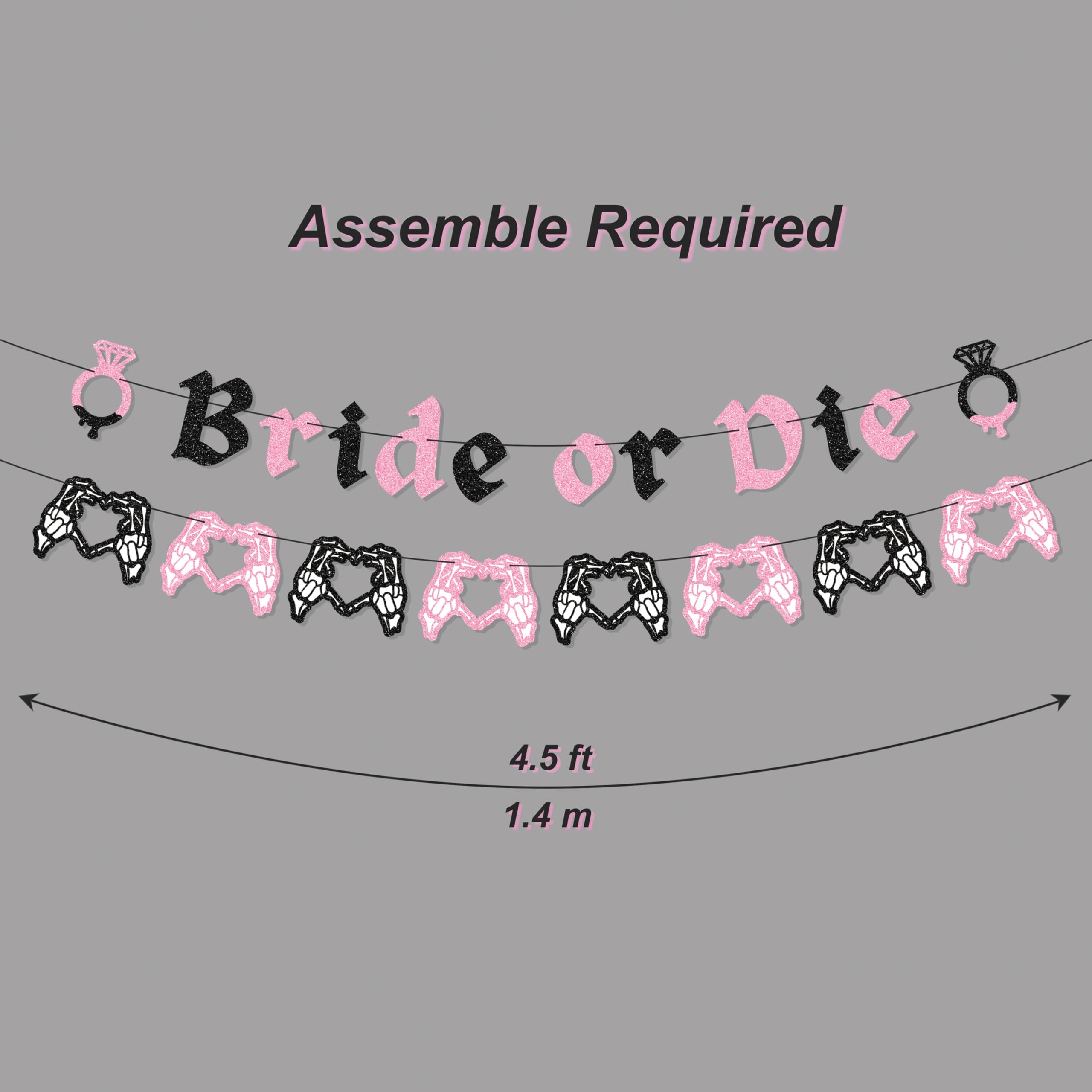 Bride or Die Bachelorette Banner, Gothic Engagement Banner with Skeleton Heart Garland for Halloween Bride to be Bridal Shower Decoration