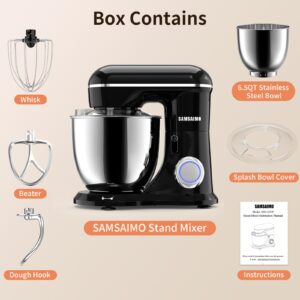 SAMSAIMO 3-IN-1 Electric Stand Mixer, 660W 10-Speed With Pulse Button, Attachments include 6.5QT Bowl, Dough Hook, Beater, Whisk for Most Home Cooks, Onyx Black, 13.7x12.6x8.3, 1533P