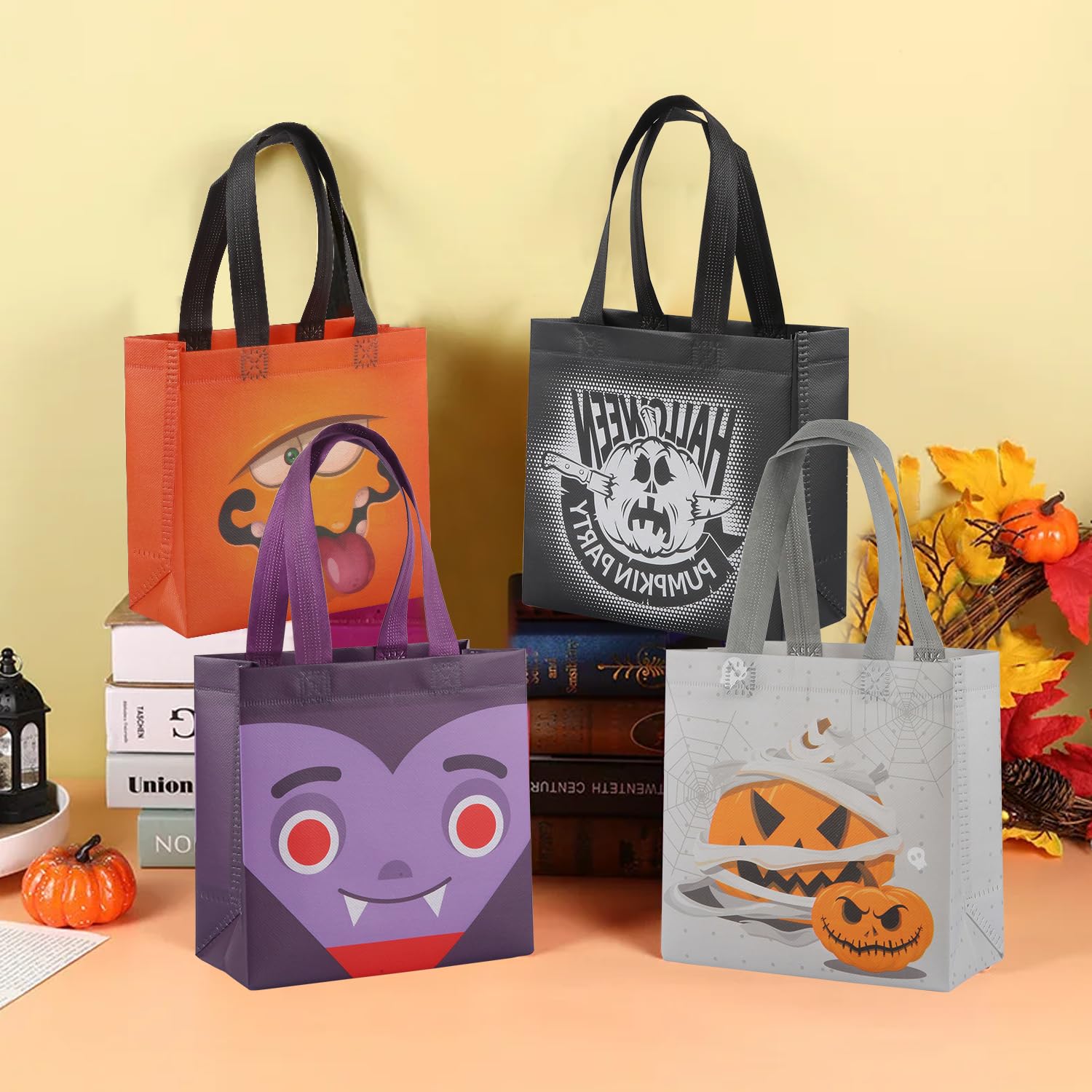 YHCHLHFF 18 Pcs Trick or Treat Bags Halloween Goodie Bags Reusable Non Woven Bags With Handles Halloween Candy bags Party Supplies