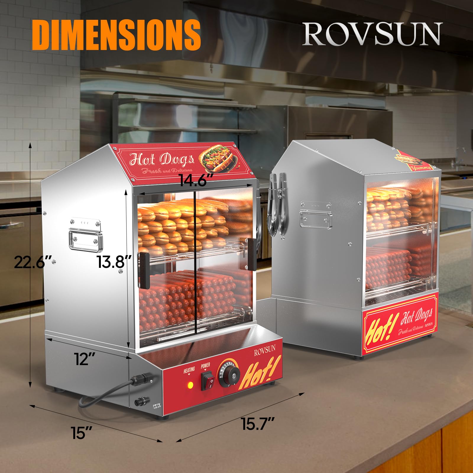 ROVSUN Hot Dog Steamer 235 Hot Dogs & 50 Buns Capacity, 42.3QT/40L Hut Steamer Hot Dog Steamer and Bun Warmer Cooker 2-Tier with Removable Shelves Food Clip for Party Event Concession Stand