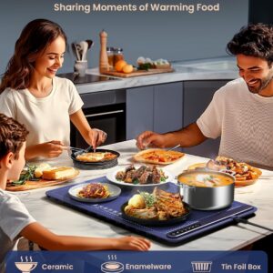 Food Warming Mat - Fast Heating Silicone Electric Warming Tray with 4 Level Temperature, Raised Feet Protects Table, Roll Up Buffet Hot Plates Heat Pad, Portable Food Warmer for Parties Home Travel