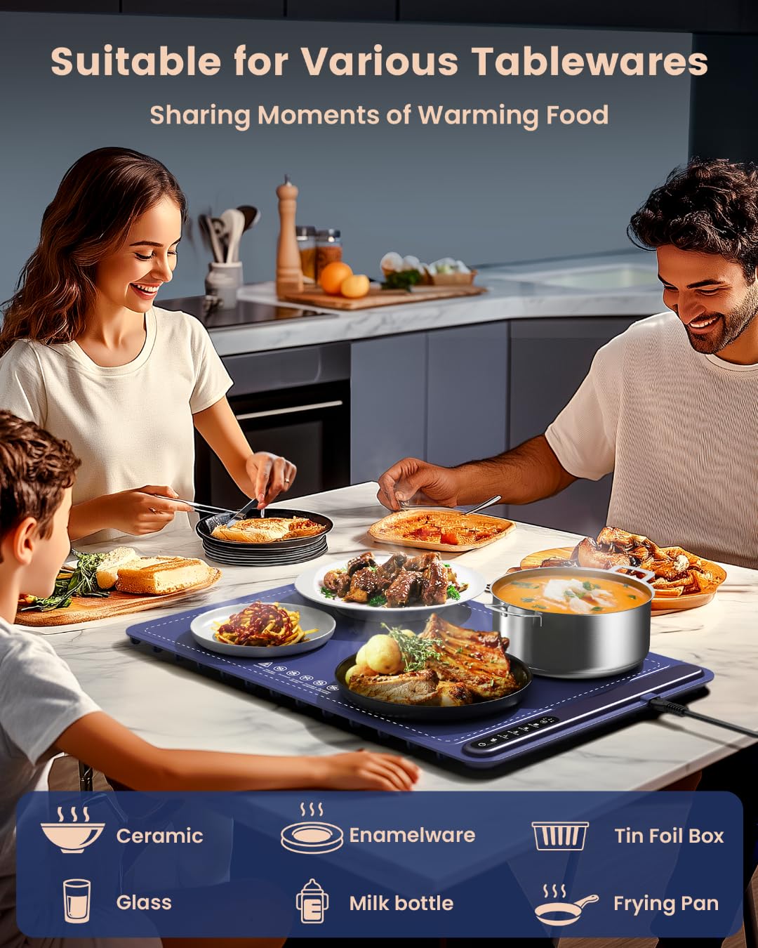 Food Warming Mat - Fast Heating Silicone Electric Warming Tray with 4 Level Temperature, Raised Feet Protects Table, Roll Up Buffet Hot Plates Heat Pad, Portable Food Warmer for Parties Home Travel