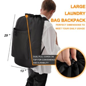 Laundry Bag Backpack, Sturdy 600D Oxford Laundry Bag Travel with Adjustable Shoulder Straps and Pocket Large Laundry Hamper Dirty Clothes Bag for College Students (Black)