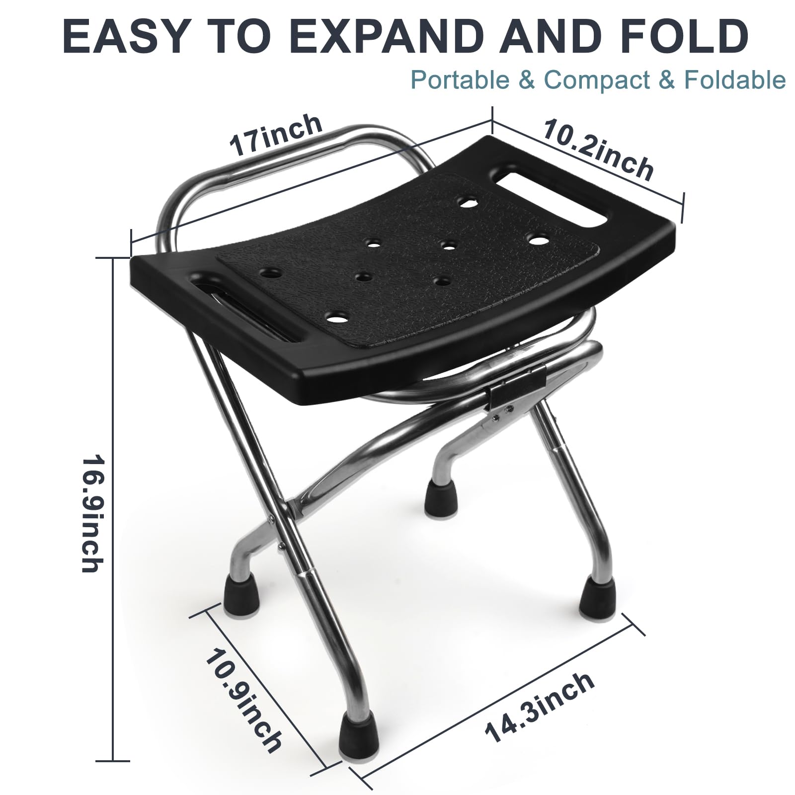 Shower Chair Seat, Stainless Shower Chair for Folding, Safety Anti-Slip Shower Bath Chairs for Seniors/Disabled by