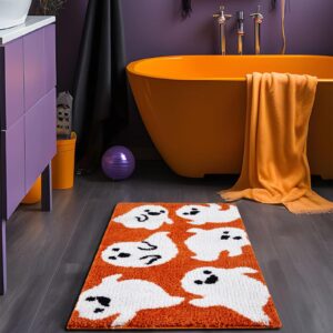 Estmy Cute Ghost Small Area Rugs Non Slip Washable Cute Halloween Fall 2x3 Throw Rugs for Bedroom Kitchen Entryway Indoor, Spooky Funny Shaggy Microfiber Spirit Autumn Halloween Bathroom Rugs