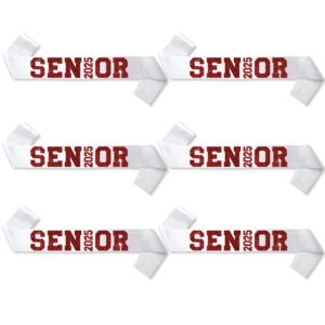 6pcs white senior 2025 satin sashes with maroon glitter letters- 2025 graduation celebrations sashes - senior cheer sash - cheerleader sash - class competition sashes