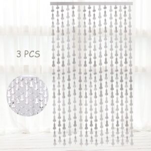 3PCS Bachelorette Party Decorations, Tassel Curtains Photo Backdrop for Wedding Bridal Shower Hen Bride to Be Party Supplies (Silver)