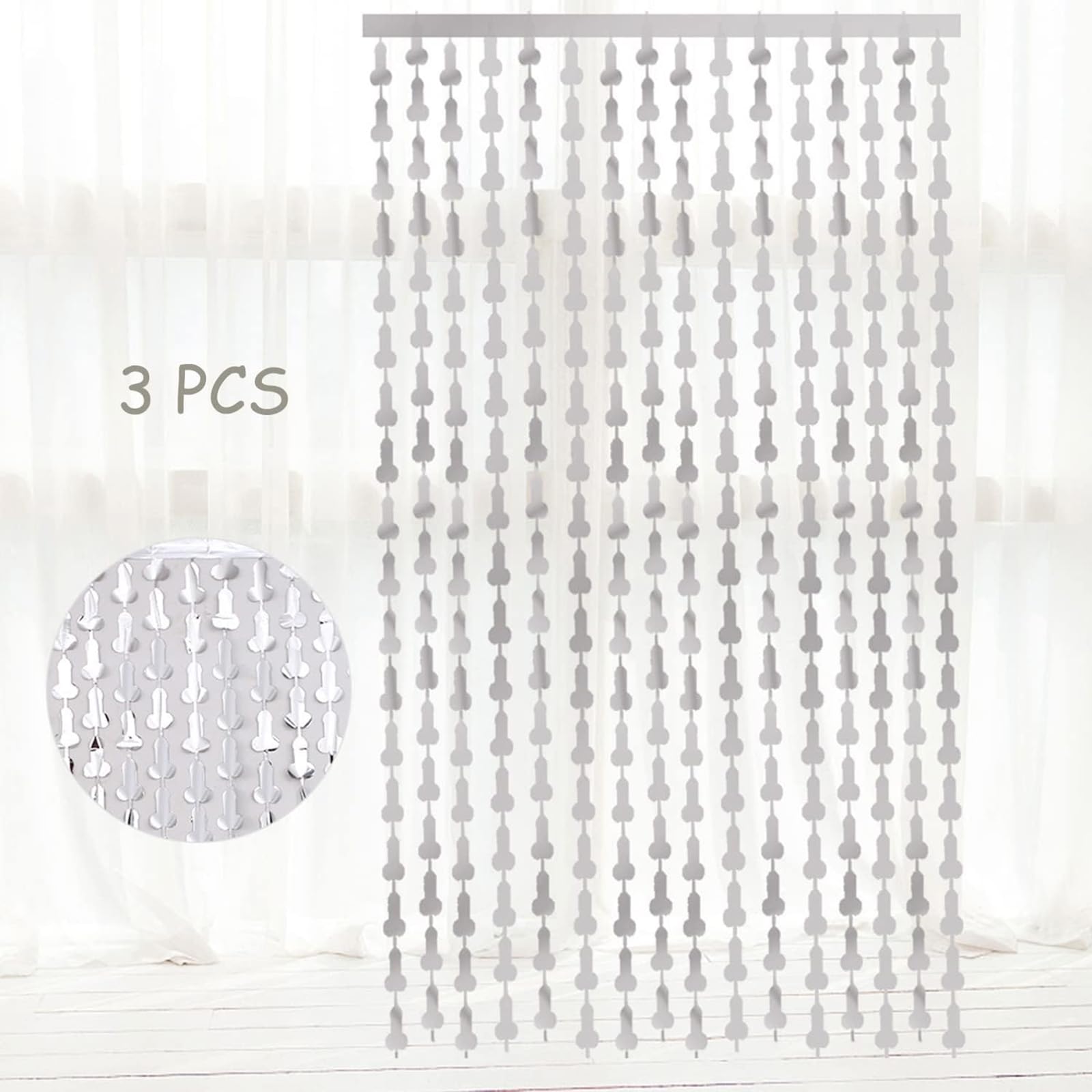 3PCS Bachelorette Party Decorations, Tassel Curtains Photo Backdrop for Wedding Bridal Shower Hen Bride to Be Party Supplies (Silver)