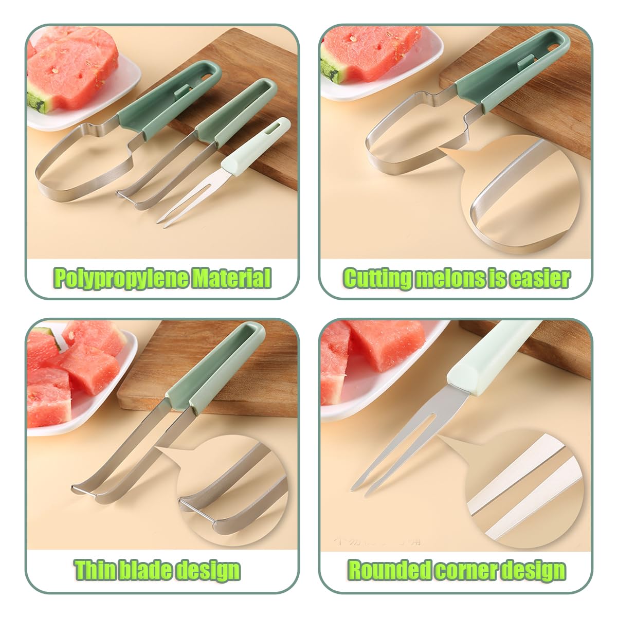 VRLOFY Watermelon Cutter Slicer Tool,3-in-1 Stainless Steel Watermelon Cutter Slicer Tool,Watermelon Popsicle Cutter Watermelon Fork Slicer Cutter Melon Cutter Watermelon Knife Fruit Cutter