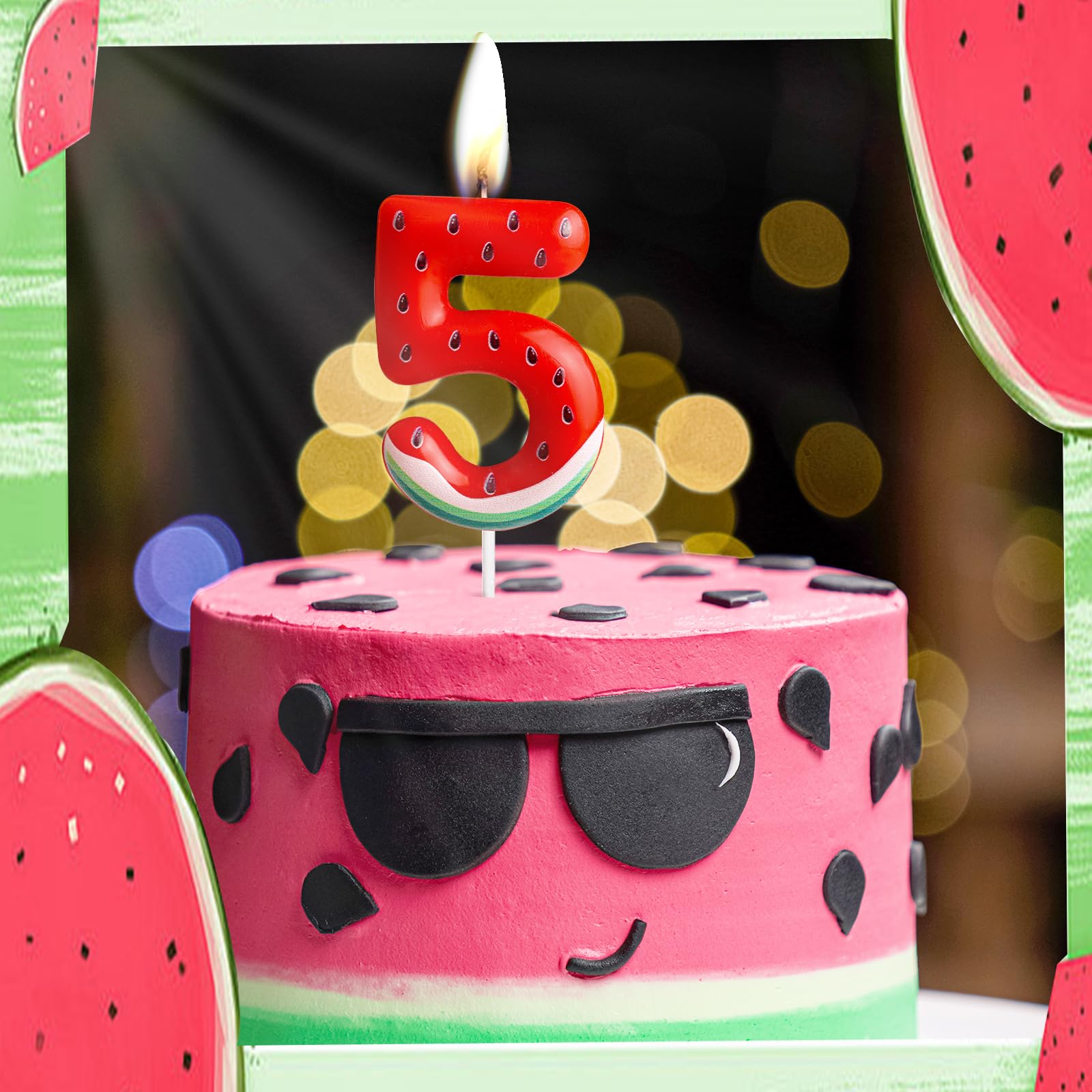 Cxryrzhe 2nd Birthday Candles Number 2 Red Watermelon Birthday Party Watermelon Theme for Baby Girl Boy Birthday Cake Topper Graduation Celebration Anniversary Wedding Dessert Fruit Party Decorations