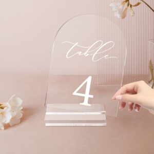 Arch Wedding Table Number 1-25 Clear Acrylic Tabletop Signs 5x7 Inch with Holder for Wedding Parties Anniversaries Reception Cafe Hotel Party Bar Business Event (1-25)