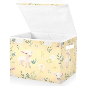 DALAWU Containers Baskets with Lids Cartoon Cute Lamb Fabric Foldable Storage Bins Organizer with Lid Collapsible Storage Boxes for Home Bedroom Closet Office