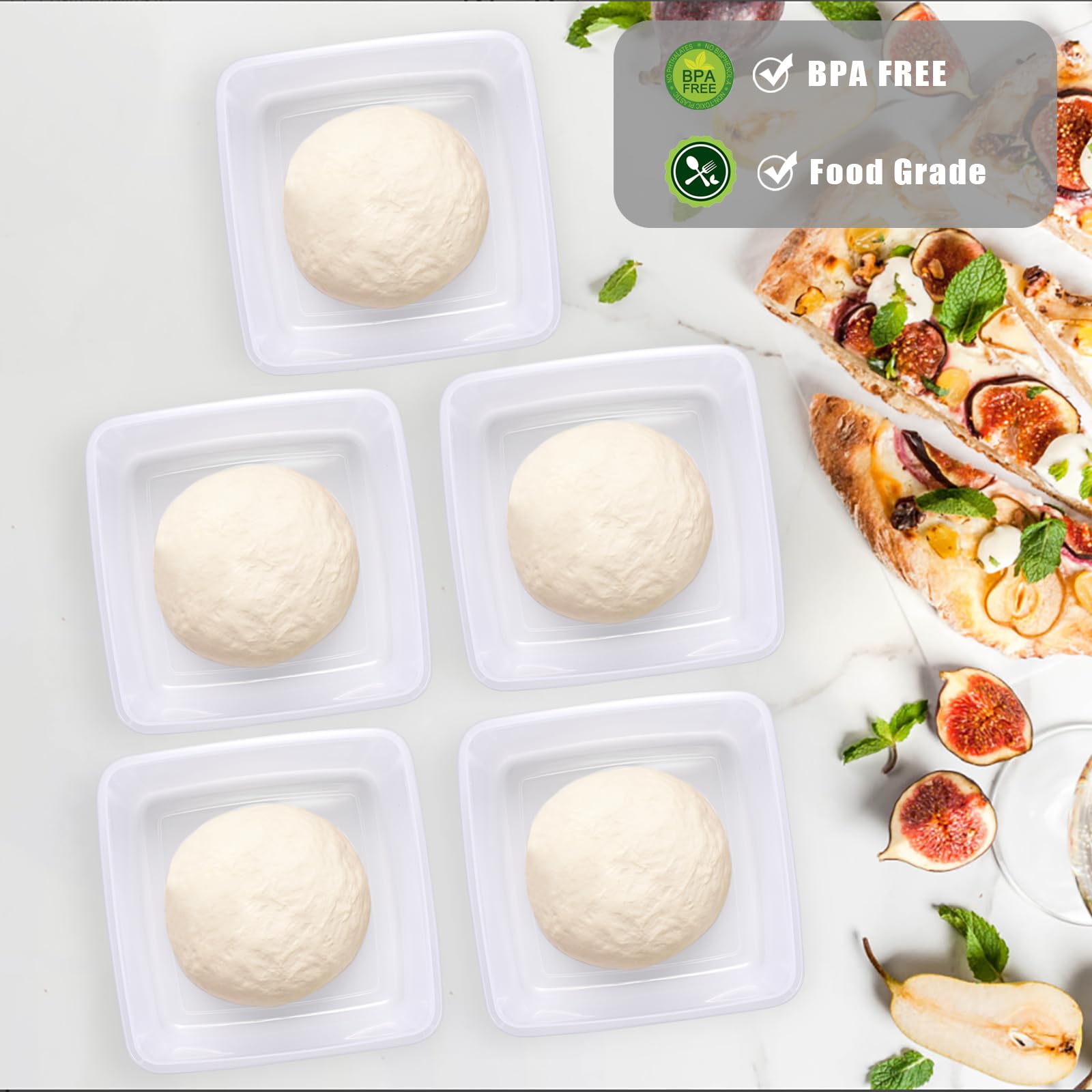 BSTKEY 8 Pack Pizza Dough Proofing Box with Sealing Lid, Stackable Pizza Dough Container Fits 12-16 Inch Pizza, Household Pizza Dough Ball Storage Box(1800ml)