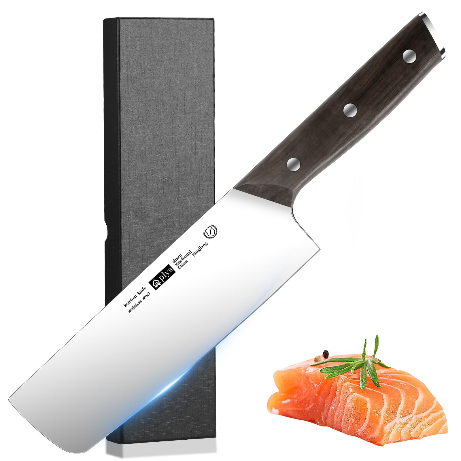 Plys Japanese Nakiri Knife Chef Knife Stainless Steel 7.2 Inch Blade for Professional and Home Kitchen,Ideal for Chopping Vegetables and Meat