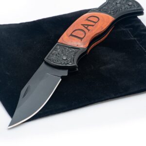 Generic Dad Engraved Rosewood Black Steel 7 Inch Folding Pocket Knife w/ 3 in. Locking Blade (Dad)