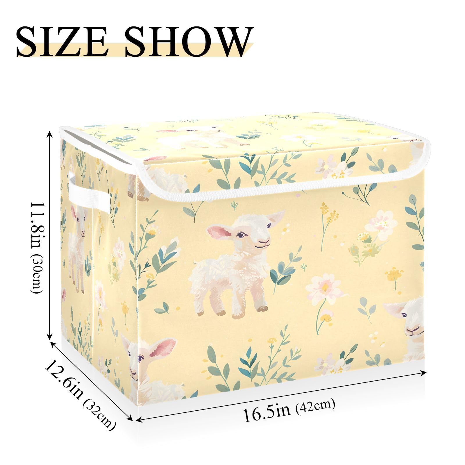 DALAWU Containers Baskets with Lids Cartoon Cute Lamb Fabric Foldable Storage Bins Organizer with Lid Collapsible Storage Boxes for Home Bedroom Closet Office