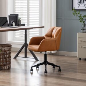 DAYALANE Brown Home Office Chair with Wheels, Adjustable Computer Chair Swivel Desk Chair with Mid Back, Upholstered Task Chair for Bedroom, Office, Small Spaces, Brown