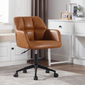 dayalane brown home office chair with wheels, adjustable computer chair swivel desk chair with mid back, upholstered task chair for bedroom, office, small spaces, brown