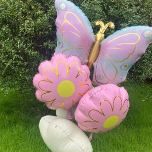 2Pcs Big Butterfly Balloons Pastel Pink Butterfly Foil Mylar Balloon,Colorful Butterfly Themed Baby Shower Girl Birthday Party,Wedding Summer Party Decorations Supplies(Light Pink Gradient Gold)