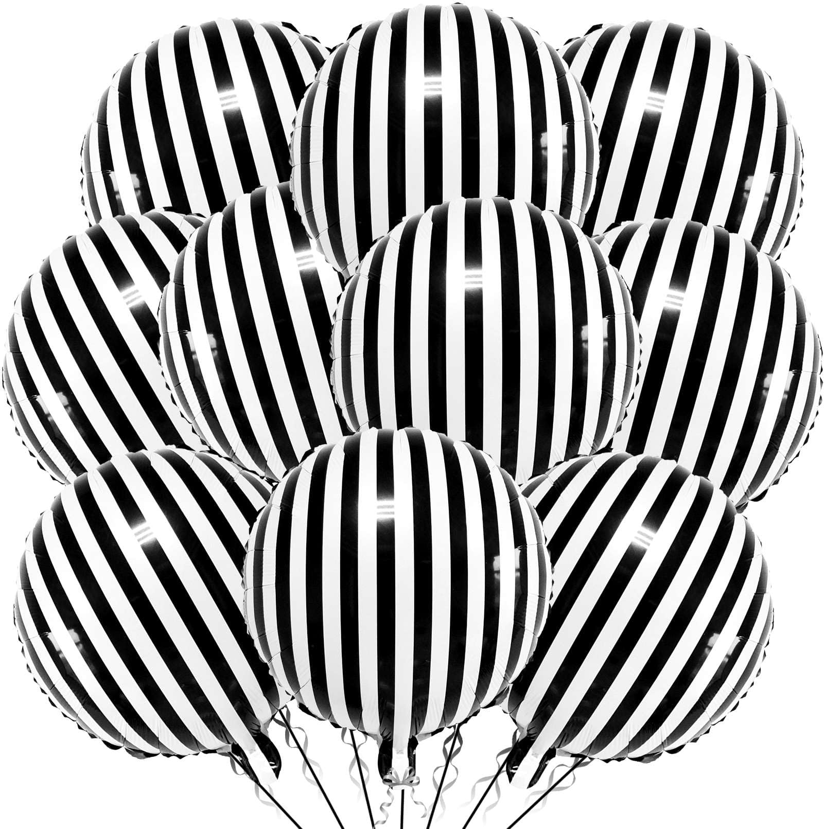 10 Pcs Black and White Striped Balloons, 18 Inch Halloween Striped Foil Balloons Black White Striped Balloons for Halloween Party Baby Shower Halloween Ceremonies Holiday Party Decorations