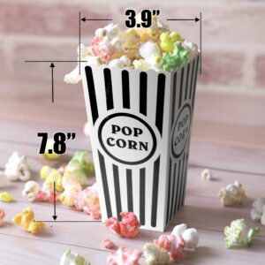 Novelty Place 12 Pcs Classic Popcorn Boxes, 46 oz Black and White Striped Cardboard Paper Popcorn Container for Movie Night Party - 7.8" Tall x 3.9" Square