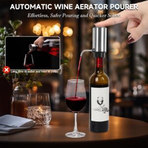 Moocoo Electric Wine Opener Gift Set, Automatic Electric Wine Bottle Corkscrew Opener Rechargeable with Foil Cutter, Automatic Aerator, 2 Vacuum Stoppers for Home Bar Outdoor Parties, Stainless Steel