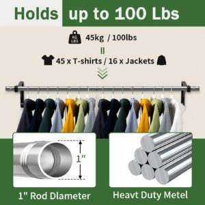 Clothing Rack Wall Mounted - 44 Inch Heavy Duty Detachable Wall Mounted Clothes Rack Garment Bar, Space Saving Multi Purpose Clothes Hanging Rod for Closet Storage Laundry Room Drying Rack - NO SHELF