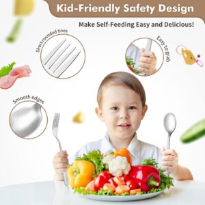 DRKIO Stainless Steel Toddler Utensils Set - 12 Pieces Kids Silverware Set Children Safe Food Grade Small Forks and Spoons Dishwasher Safe Mirror Polished