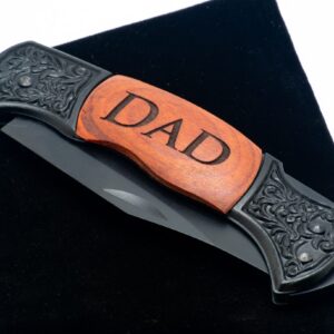 Generic Dad Engraved Rosewood Black Steel 7 Inch Folding Pocket Knife w/ 3 in. Locking Blade (Dad)