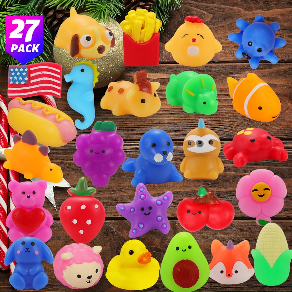 VNAMO Squishy Toys, 27-Pack Squishies Party Favors for Boys Girls Kids, Mochi Mini Kawaii Squishy Fidget Stress Reliever Anxiety Toys Set, Classroom Prize Bulk Gifts for Christmas Treat Goody Bags