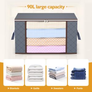 zhulimou Large storage bags.90L large capacity，3 Pack 90L storage and organization bag for Clothing, Towels，Blanket, Comforters, Bed Sheets，Grey