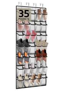 paulone 35 pocket over the door shoe organizer,reusable breathable large mesh bag men's & women's sneaker organizer,shoe organizer for kids,hanging shoe storage hanging bag (white)