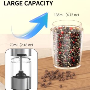 CIRCLE JOY Gravity Electric Salt and Pepper Grinder Set Rechargeable Salt and Pepper Grinder Set with LED Light, No Battery Needed, Adjustable Coarseness, Washable 135ml Container, Black