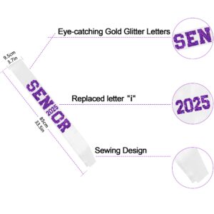 6Pcs White Senior 2025 Satin Sashes with Purple Glitter Letters- 2025 Graduation Celebrations Sashes - Senior Cheer Sash - Cheerleader Sash - Class Competition Sashes