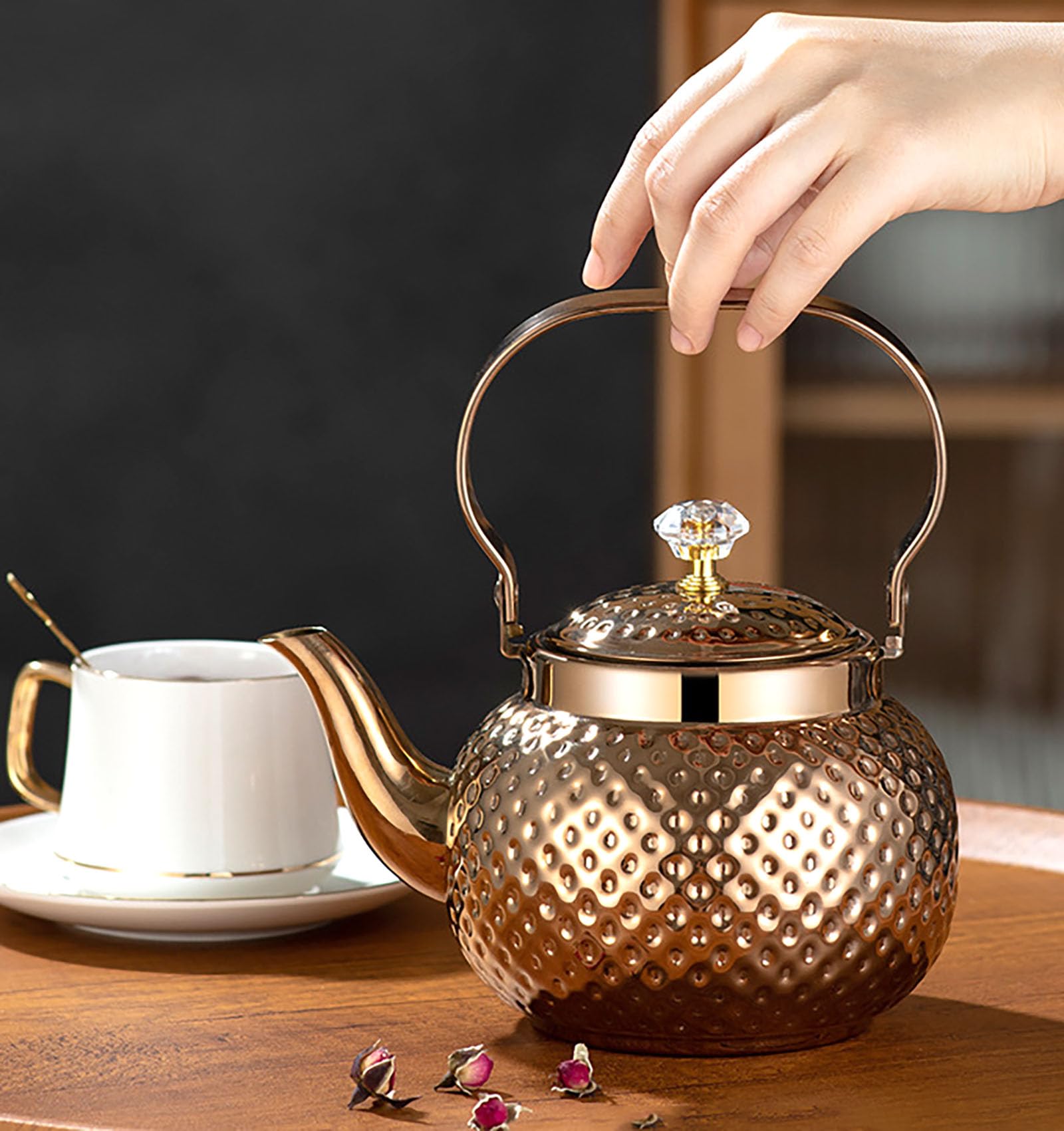 1.3 Quart (1.2 L) Tea Kettle with Tea Leakage, Thick Food Grade Stainless Steel Teakettle is Best for Boiling Water, Brewing Tea, and Making Coffee (Rose Gold)