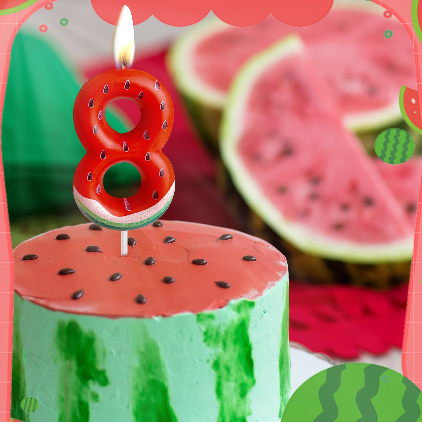 Cxryrzhe 2nd Birthday Candles Number 2 Red Watermelon Birthday Party Watermelon Theme for Baby Girl Boy Birthday Cake Topper Graduation Celebration Anniversary Wedding Dessert Fruit Party Decorations