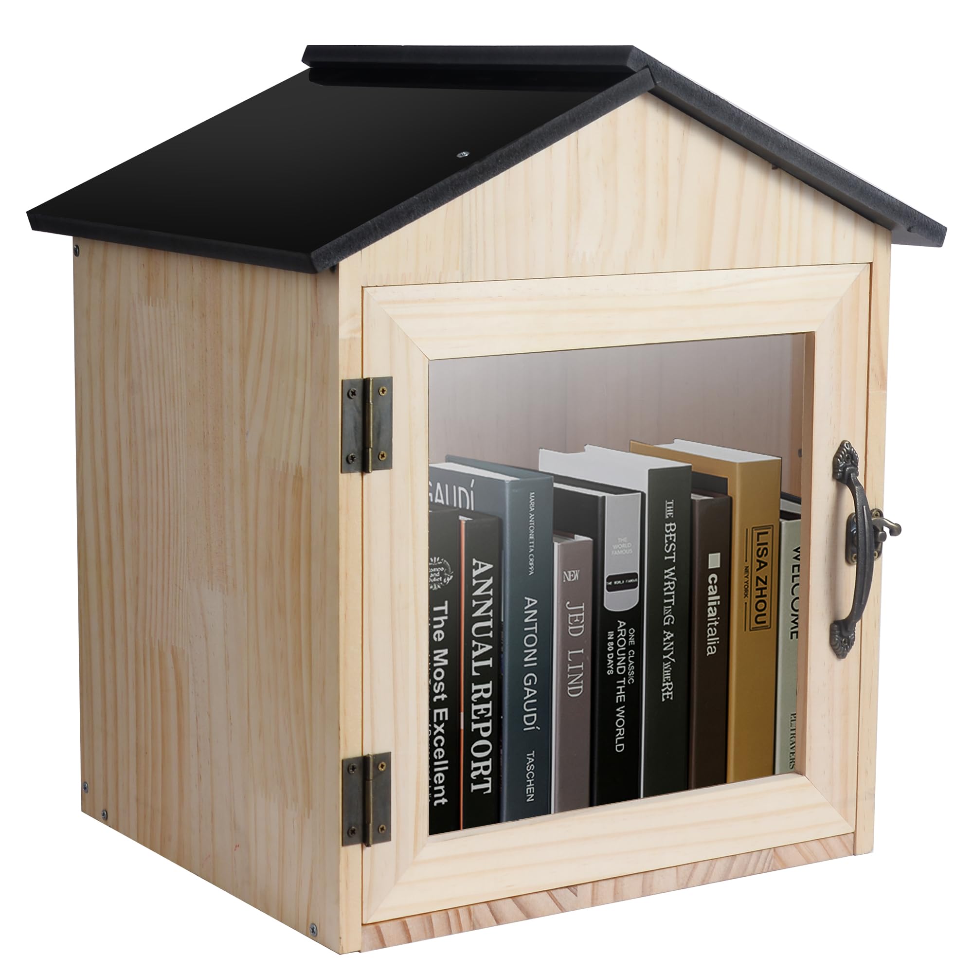 qeqanazo little library box outdoor for DIY，Waterproof and Paint-Free Wood is Used，This little library Promotes a Love of Reading and is a Great Piece of Art!