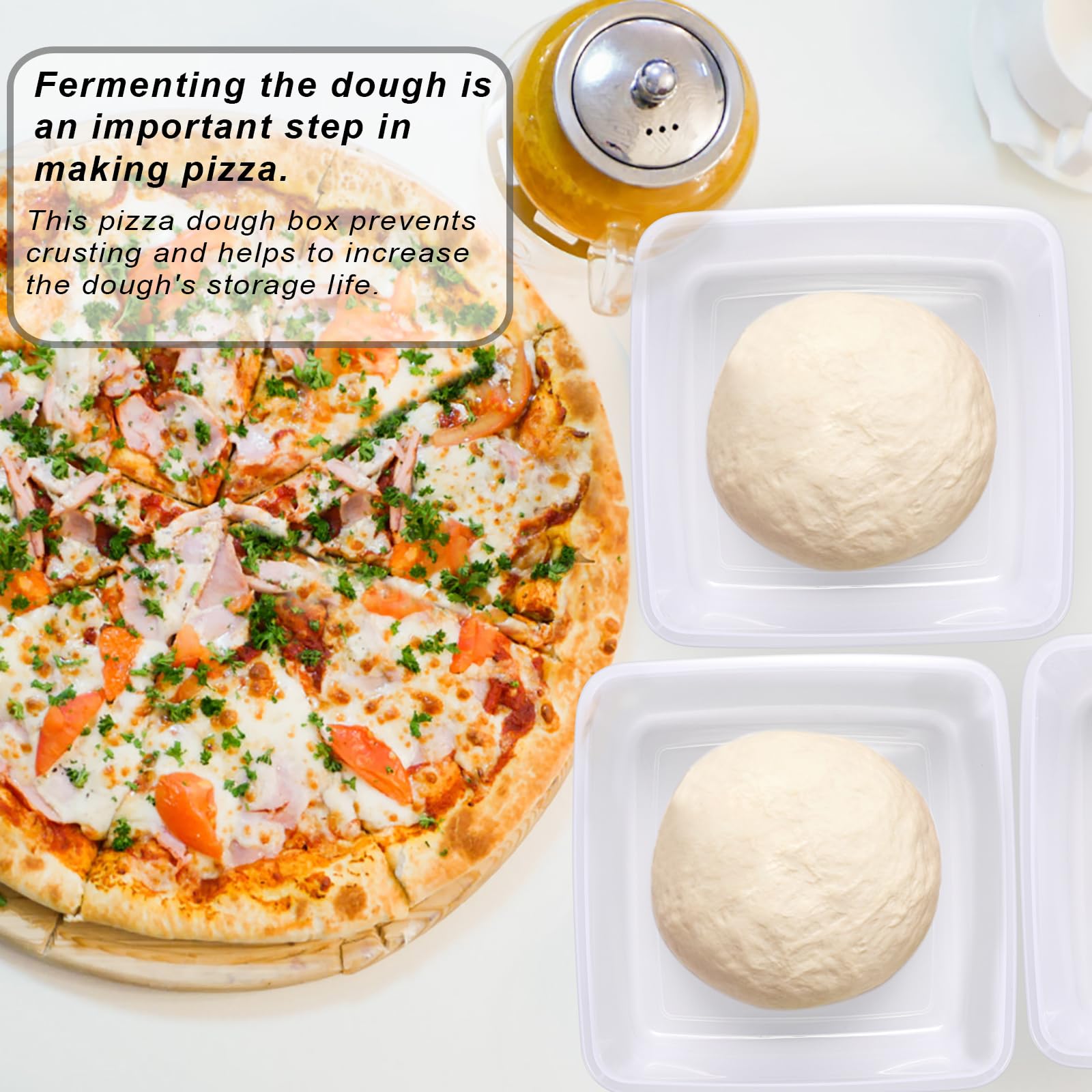 BSTKEY 8 Pack Pizza Dough Proofing Box with Sealing Lid, Stackable Pizza Dough Container Fits 12-16 Inch Pizza, Household Pizza Dough Ball Storage Box(1800ml)