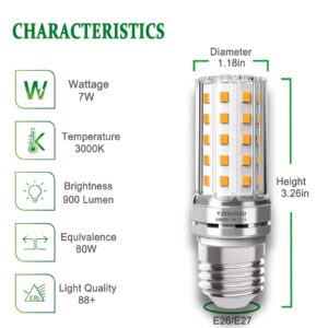 YJDWJGDU LED Corn Light Bulb E26/E27 Base 80W Equivalent 900 Lumen 3000K Warm White 7W Non-dimmable LED Corn Bulbs Pack of 4