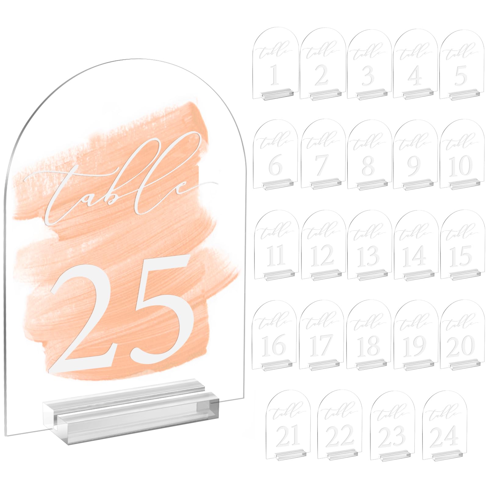 Arch Wedding Table Number 1-25 Clear Acrylic Tabletop Signs 5x7 Inch with Holder for Wedding Parties Anniversaries Reception Cafe Hotel Party Bar Business Event (1-25)