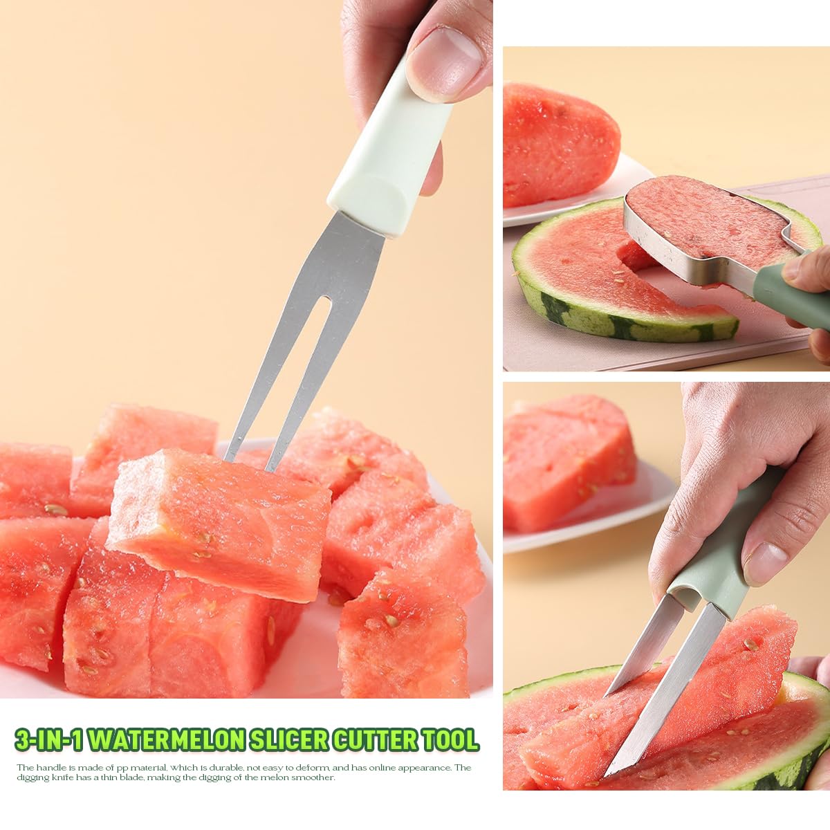 VRLOFY Watermelon Cutter Slicer Tool,3-in-1 Stainless Steel Watermelon Cutter Slicer Tool,Watermelon Popsicle Cutter Watermelon Fork Slicer Cutter Melon Cutter Watermelon Knife Fruit Cutter