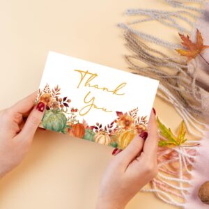 Whaline 24 Pack Fall Thank You Cards Bulk Watercolor Orange Green Pumpkin Greeting Cards with Envelopes Stickers Blank Note Cards for Autumn Party Supplies, 4 x 6 Inch