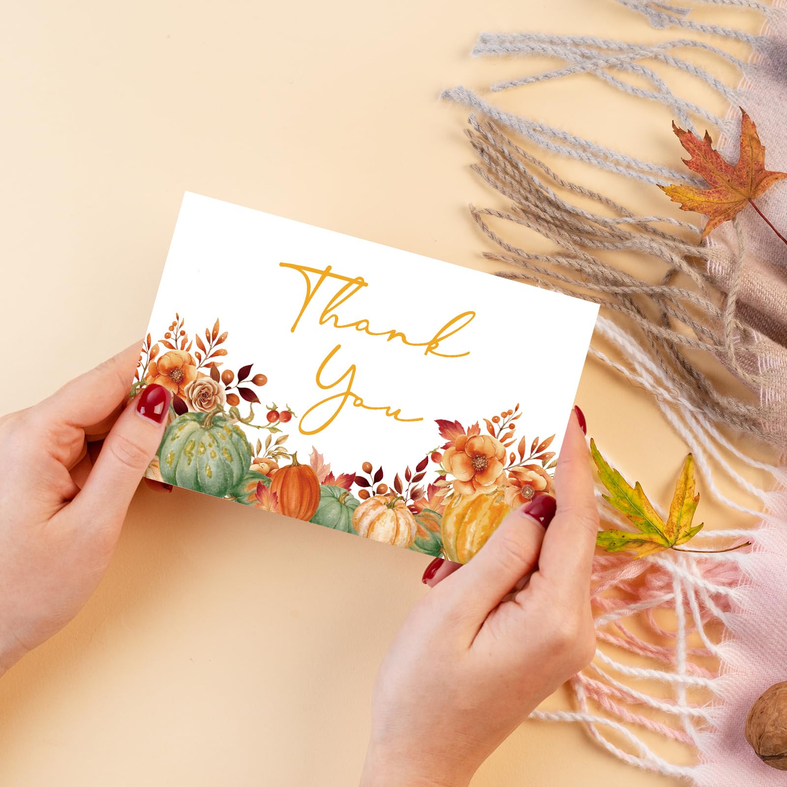 Whaline 24 Pack Fall Thank You Cards Bulk Watercolor Orange Green Pumpkin Greeting Cards with Envelopes Stickers Blank Note Cards for Autumn Party Supplies, 4 x 6 Inch