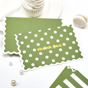 Crisky 3 Assortment Gold Foil Wavy Green Thank You Cards with Envelopes (50 Pack) for Birthday, Baby Shower, Bridal Shower, Wedding, Graduation