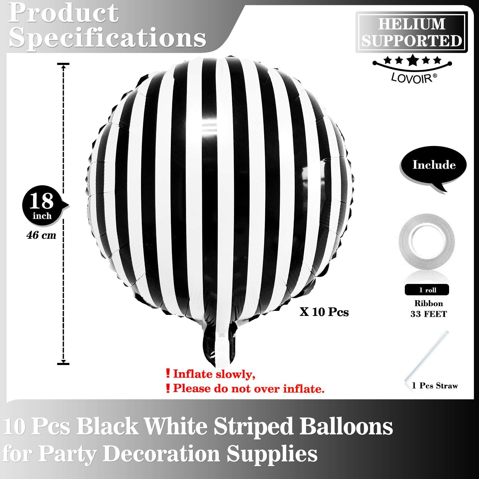 10 Pcs Black and White Striped Balloons, 18 Inch Halloween Striped Foil Balloons Black White Striped Balloons for Halloween Party Baby Shower Halloween Ceremonies Holiday Party Decorations