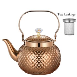 1.3 Quart (1.2 L) Tea Kettle with Tea Leakage, Thick Food Grade Stainless Steel Teakettle is Best for Boiling Water, Brewing Tea, and Making Coffee (Rose Gold)